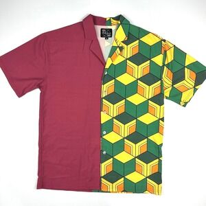 Steady Hands Mens Demon Slayer Giyu Tomioka Split Rayon Shirt Burgundy Green M